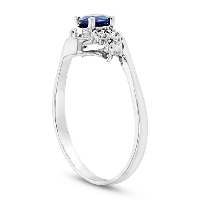 Rings Oval Blue Sapphire and Natural Diamond Accent TriSides Bypass Ring in Solid 14K White Gold Goldia Rings Oval Blue Sapphire and Natural Diamond Accent TriSides Bypass Ring in Solid 14K White Gold Goldia