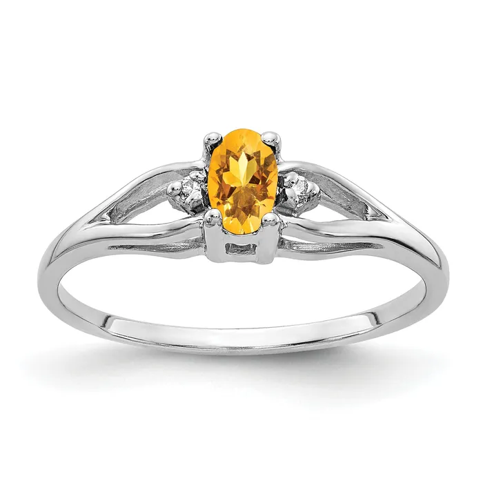 Rings Solid 14k White Gold 5x3mm Oval Simulated Citrine AA CZ Ring Goldia