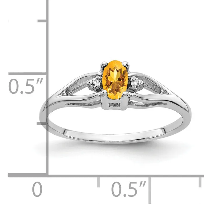 Rings Solid 14k White Gold 5x3mm Oval Simulated Citrine AA CZ Ring Goldia