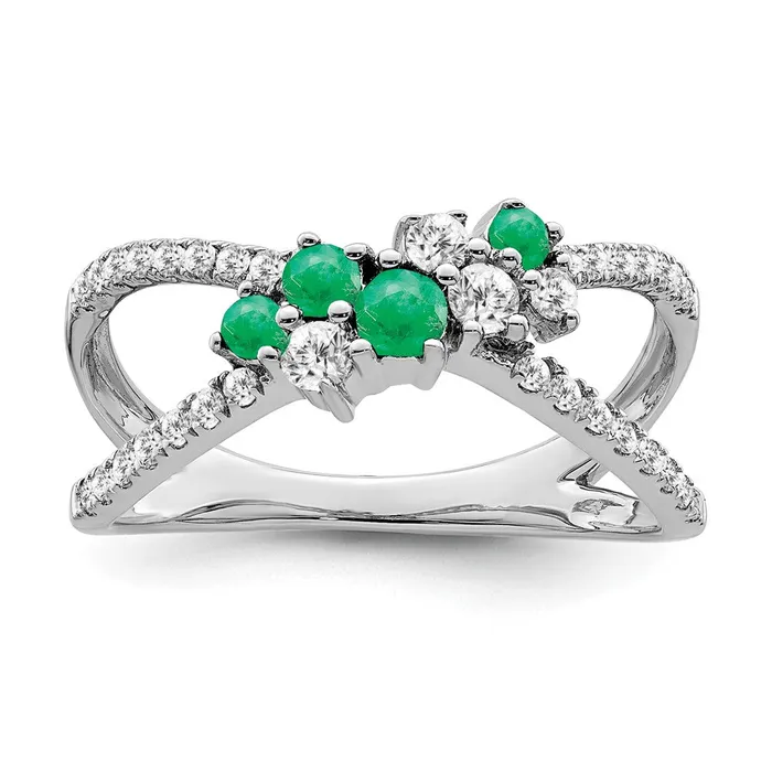 Rings Solid 14k White Gold Simulated Emerald and CZ Ring Goldia