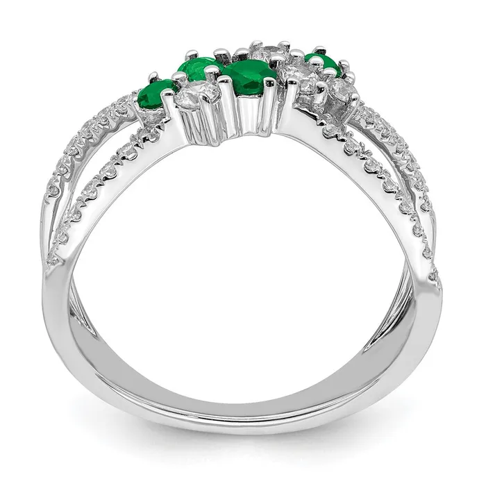 Rings Solid 14k White Gold Simulated Emerald and CZ Ring Goldia