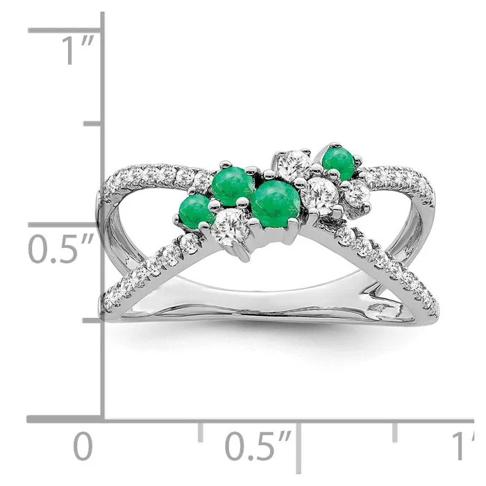 Rings Solid 14k White Gold Simulated Emerald and CZ Ring Goldia