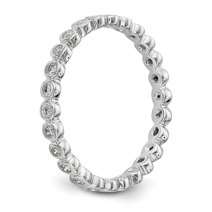 Rings Solid Real 14k White Gold Polished 13ct Bezel Set CZ Eternity Wedding Band Ring Goldia
