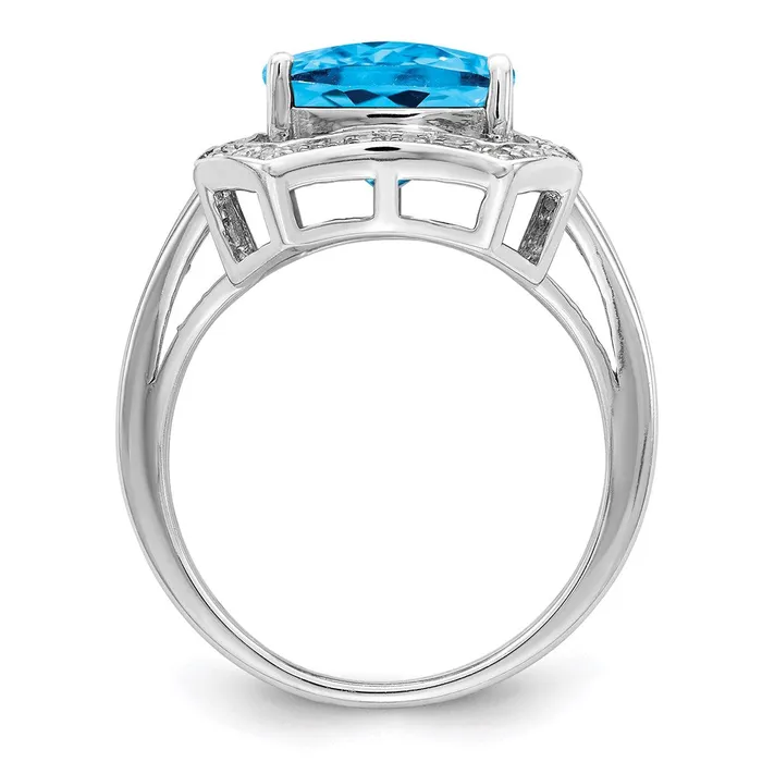 Rings Sterling Silver Rhodium Diamond u0026 CheckerCut Blue Topaz Ring Goldia