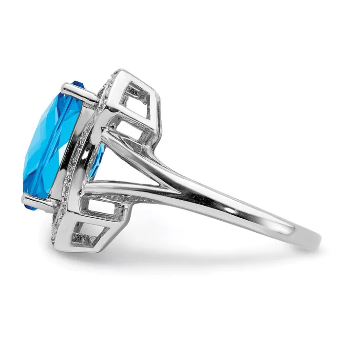 Rings Sterling Silver Rhodium Diamond u0026 CheckerCut Blue Topaz Ring Goldia
