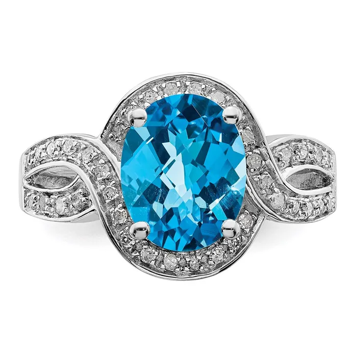 Rings Sterling Silver Rhodium Diamond u0026 CheckerCut Blue Topaz Ring Goldia