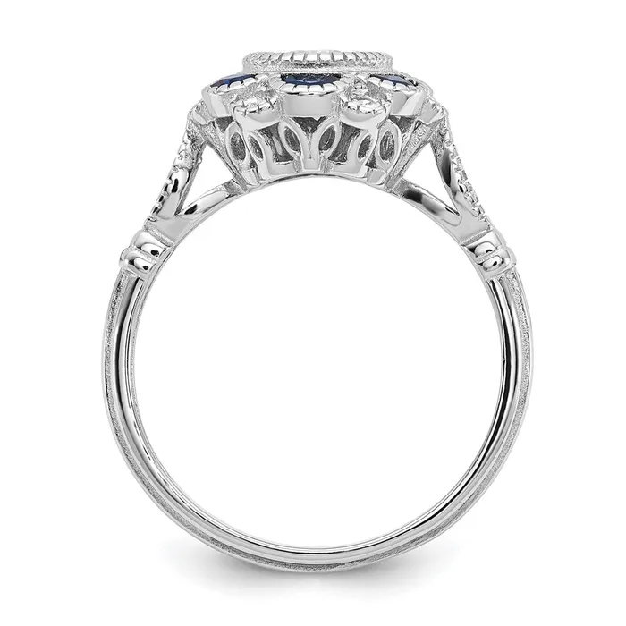 Rings Sterling Silver Rhodiumplated CZ and Lab Cr Blue Sapphire Flower Ring Goldia