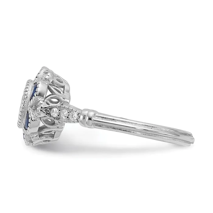Rings Sterling Silver Rhodiumplated CZ and Lab Cr Blue Sapphire Flower Ring Goldia