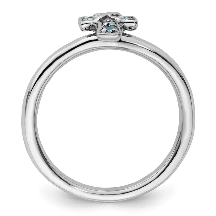 Rings Sterling Silver Stackable Expressions Rhodium Aquamarine Cross Ring Goldia