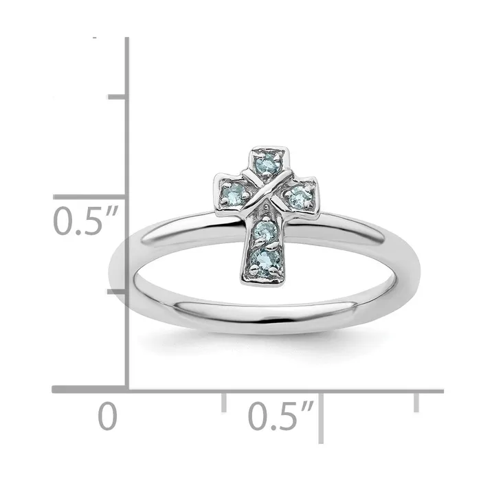 Rings Sterling Silver Stackable Expressions Rhodium Aquamarine Cross Ring Goldia