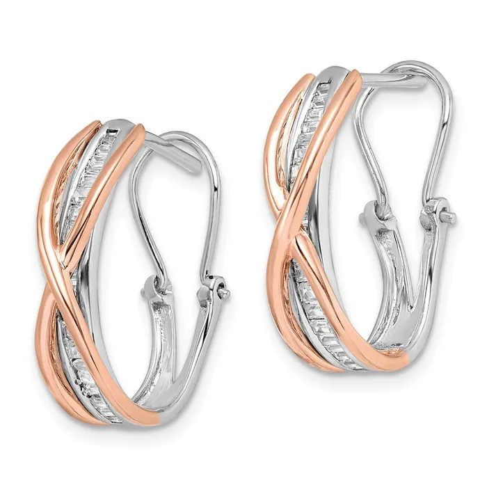 Solid 14k Twotone Rose and White Gold Simulated CZ Fancy Earrings Goldia Earrings Solid 14k Twotone Rose and White Gold Simulated CZ Fancy Earrings Goldia Earrings