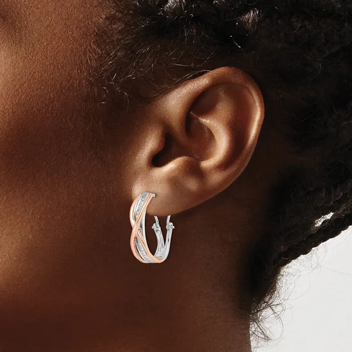 Solid 14k Twotone Rose and White Gold Simulated CZ Fancy Earrings Goldia Earrings Solid 14k Twotone Rose and White Gold Simulated CZ Fancy Earrings Goldia Earrings