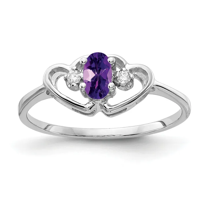 Solid 14k White Gold 5x3mm Oval Simulated Amethyst AAA CZ Ring Goldia Rings