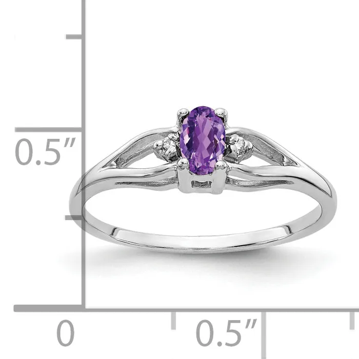 Solid 14k White Gold 5x3mm Oval Simulated Amethyst AAA CZ Ring Goldia Rings