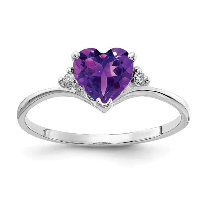 Solid 14k White Gold 6mm Heart Simulated Amethyst A CZ Ring Goldia Rings