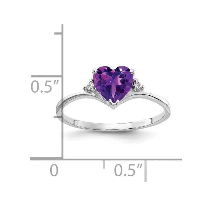Solid 14k White Gold 6mm Heart Simulated Amethyst A CZ Ring Goldia Rings