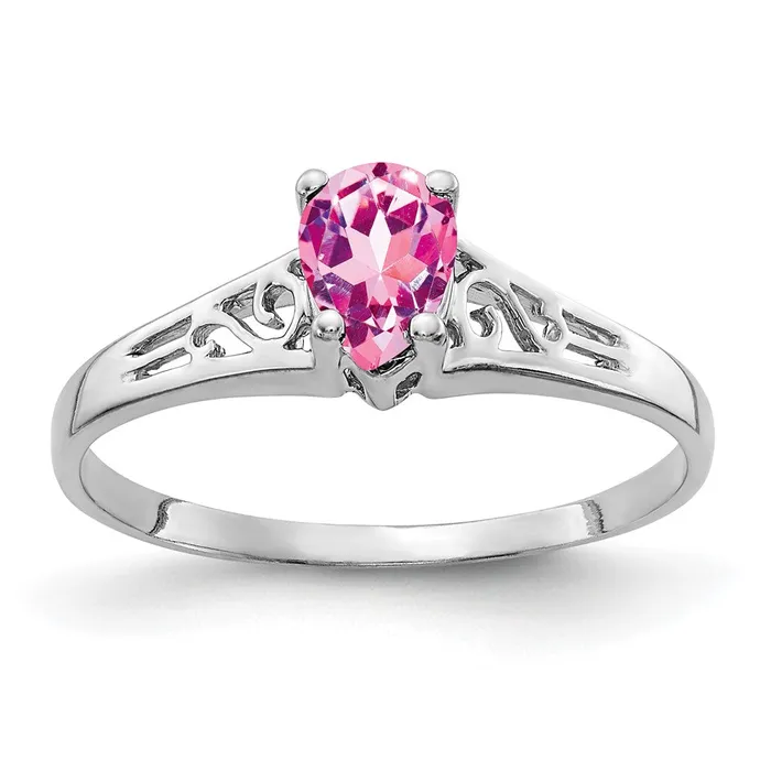 Solid 14k White Gold 6x4mm Pear PinK Simulated Sapphire Ring Goldia Rings