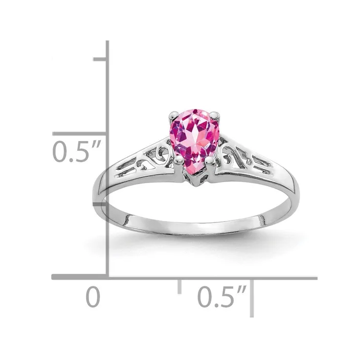 Solid 14k White Gold 6x4mm Pear PinK Simulated Sapphire Ring Goldia Rings
