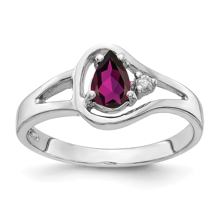 Solid 14k White Gold 6x4mm Pear Rhodolite Simulated Garnet VS CZ Ring Goldia Rings Solid 14k White Gold 6x4mm Pear Rhodolite Simulated Garnet VS CZ Ring Goldia Rings