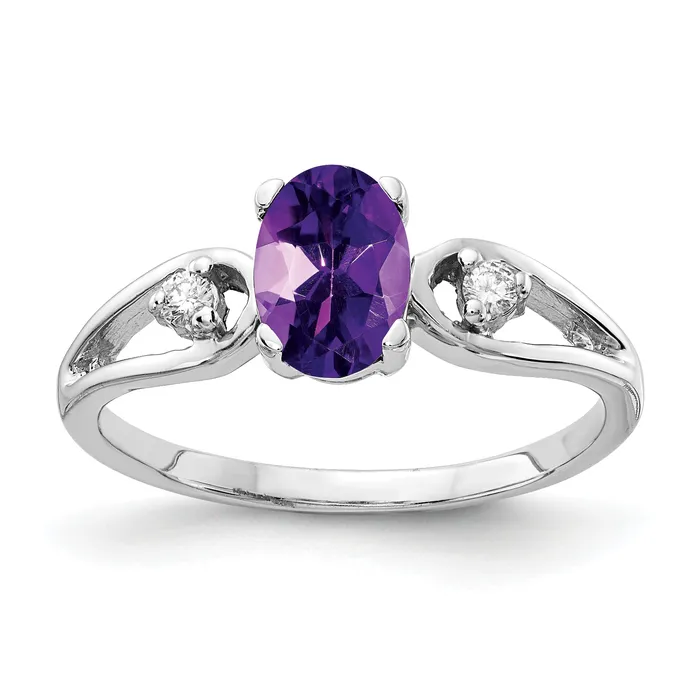 Solid 14k White Gold 7x5mm Oval Simulated Amethyst AA CZ Ring Goldia Rings Solid 14k White Gold 7x5mm Oval Simulated Amethyst AA CZ Ring Goldia Rings
