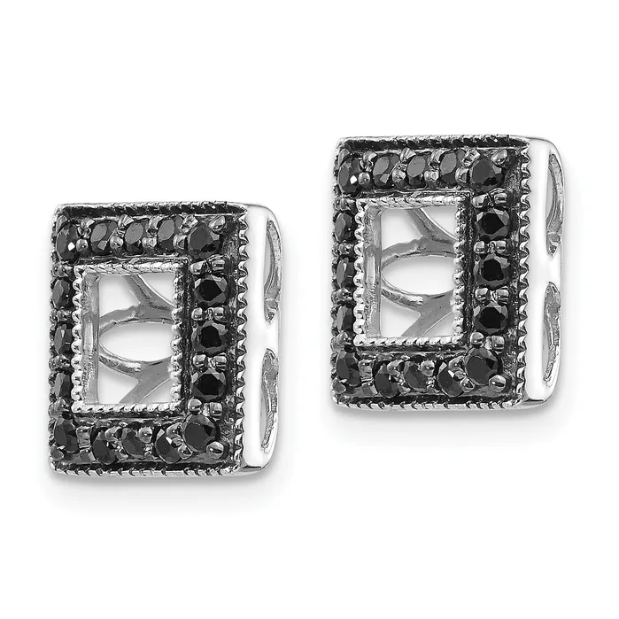 Solid 14k White Gold BlacK Simulated CZ Square JacKet Earrings Goldia Earrings