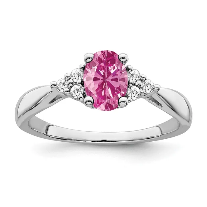 Solid 14k White Gold Created PinK Simulated Sapphire and CZ Ring Goldia Rings Solid 14k White Gold Created PinK Simulated Sapphire and CZ Ring Goldia Rings