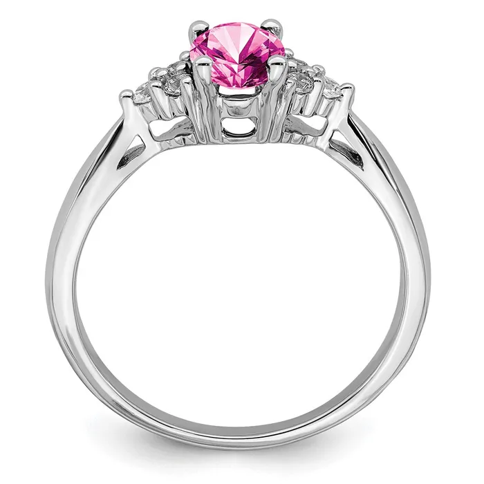 Solid 14k White Gold Created PinK Simulated Sapphire and CZ Ring Goldia Rings