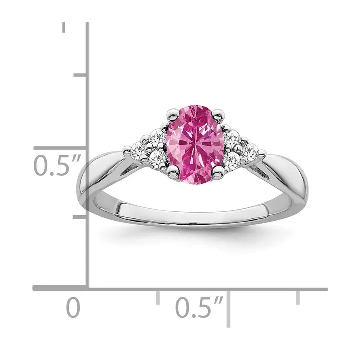 Solid 14k White Gold Created PinK Simulated Sapphire and CZ Ring Goldia Rings