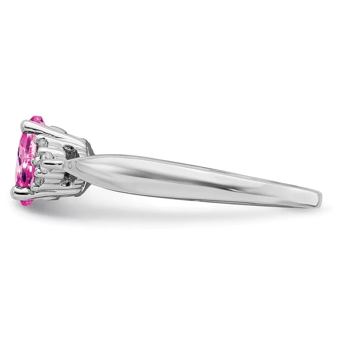 Solid 14k White Gold Created PinK Simulated Sapphire and CZ Ring Goldia Rings