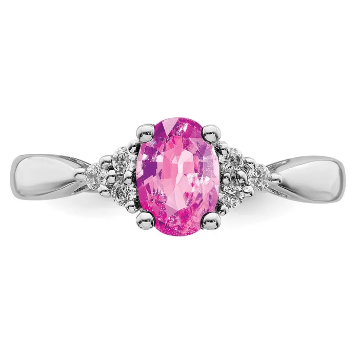 Solid 14k White Gold Created PinK Simulated Sapphire and CZ Ring Goldia Rings