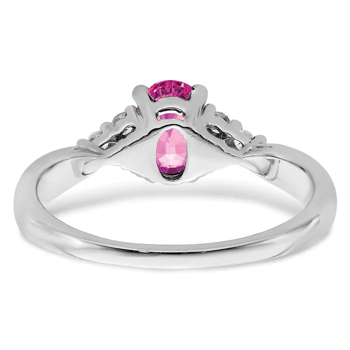 Solid 14k White Gold Created PinK Simulated Sapphire and CZ Ring Goldia Rings