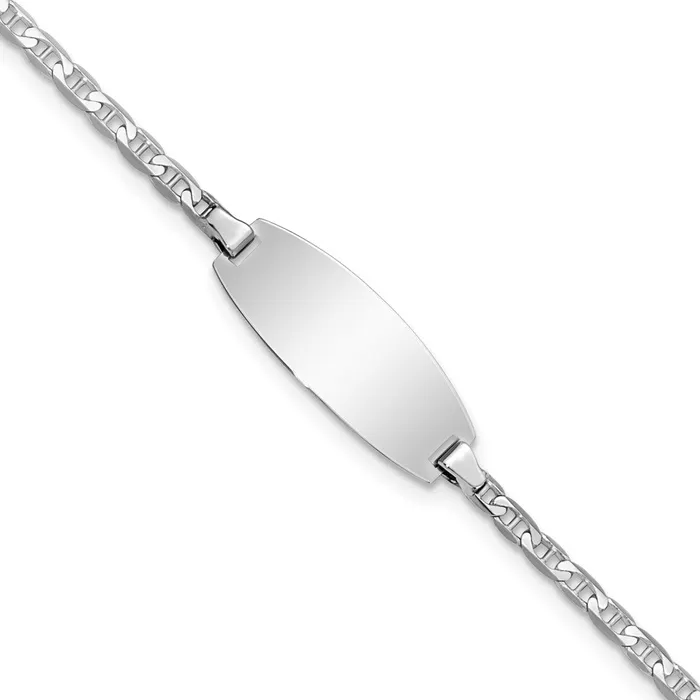 Solid 14K White Gold Oval Anchor ID Bracelet MDS Bracelets