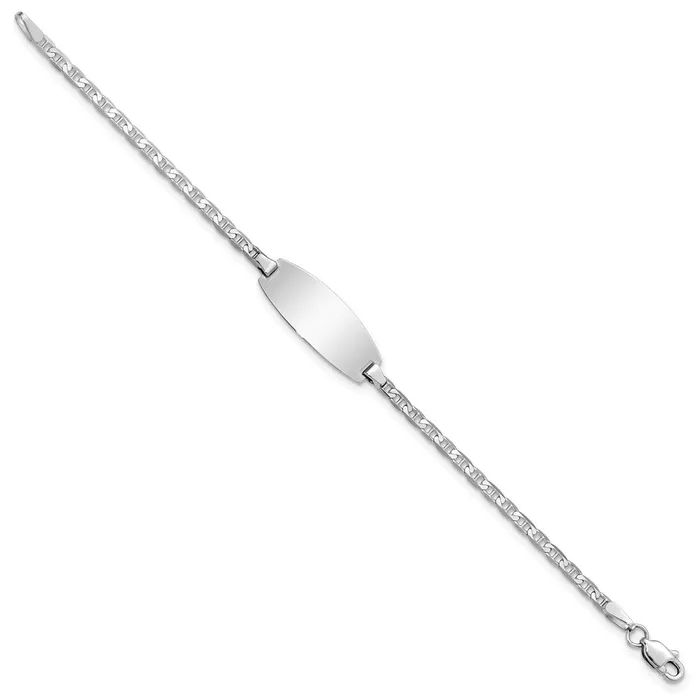Solid 14K White Gold Oval Anchor ID Bracelet MDS Bracelets Solid 14K White Gold Oval Anchor ID Bracelet MDS Bracelets