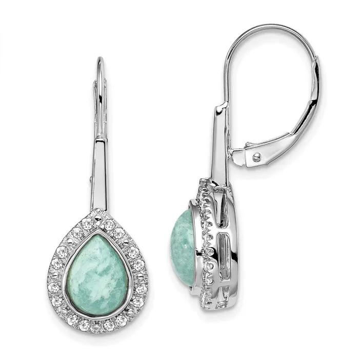 Solid 14k White Gold Pear Amazonite and Simulated CZ LeverbacK Earrings Goldia Earrings Solid 14k White Gold Pear Amazonite and Simulated CZ LeverbacK Earrings Goldia Earrings