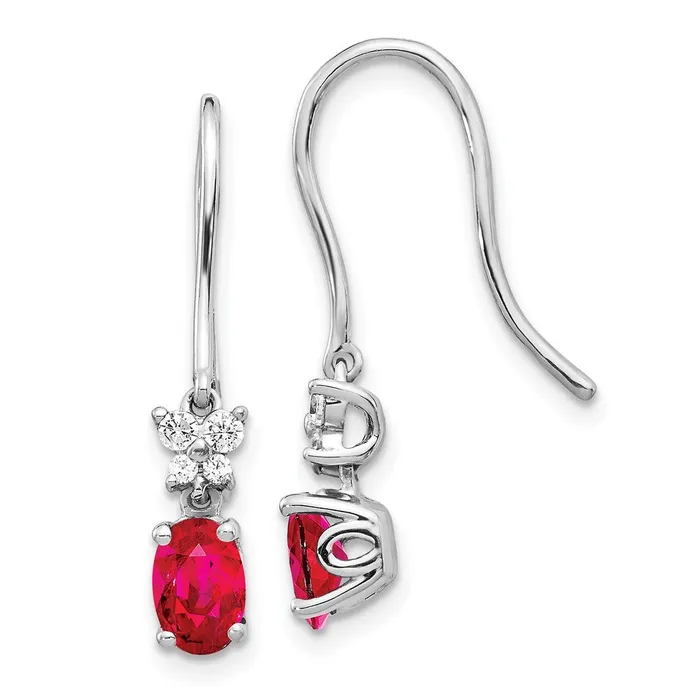 Solid 14k White Gold Simulated CZ and Oval Ruby Earrings Goldia Earrings