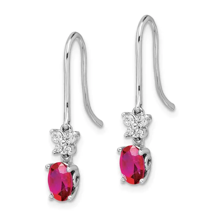 Solid 14k White Gold Simulated CZ and Oval Ruby Earrings Goldia Earrings