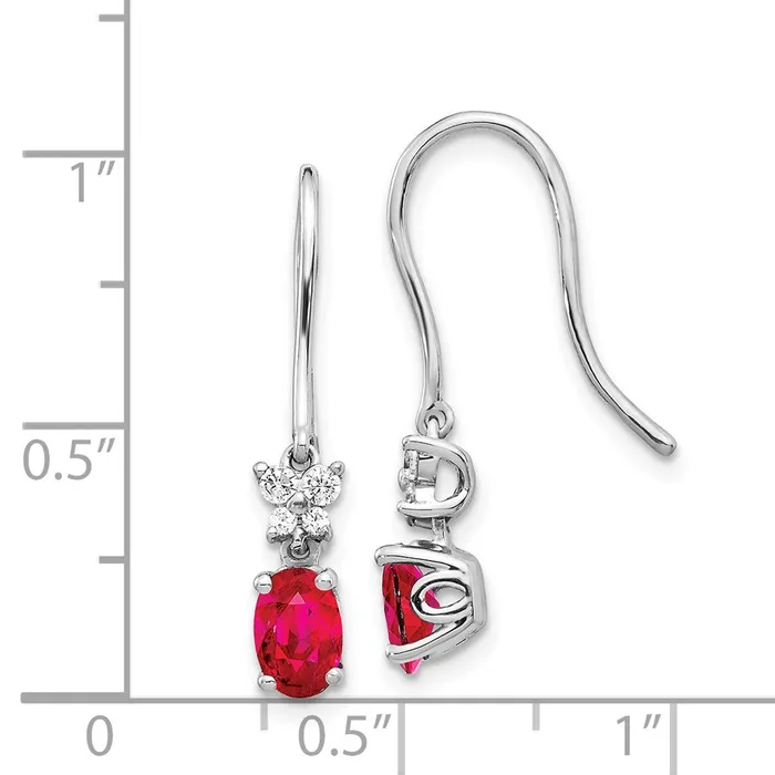 Solid 14k White Gold Simulated CZ and Oval Ruby Earrings Goldia Earrings