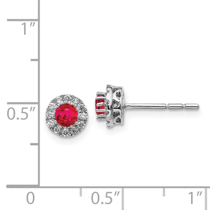 Solid 14k White Gold Simulated CZ and Ruby Halo Post Earrings Goldia Earrings Solid 14k White Gold Simulated CZ and Ruby Halo Post Earrings Goldia Earrings