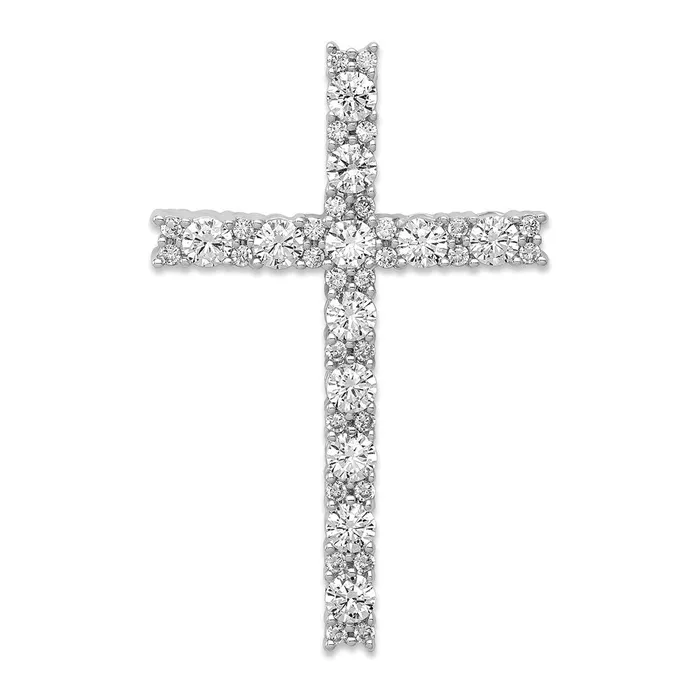Solid 14k White Gold Simulated CZ Latin Cross Pendant Goldia Necklaces