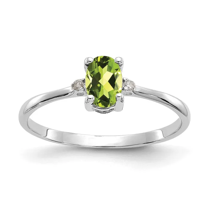 Solid 14k White Gold Simulated CZ Peridot Birthstone Ring Goldia Rings