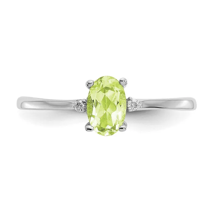 Solid 14k White Gold Simulated CZ Peridot Birthstone Ring Goldia Rings