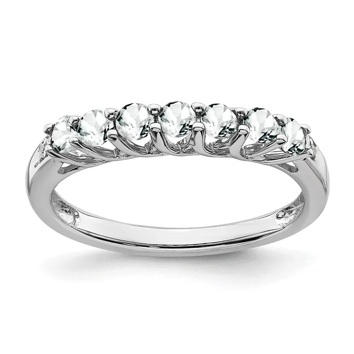 Solid 14k White Gold Topaz and Simulated CZ 7stone Ring Goldia Rings