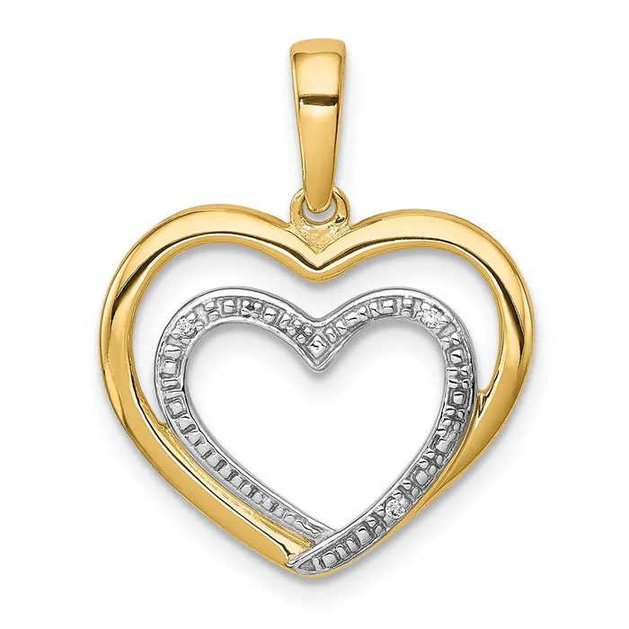 Solid 14k Yellow Gold 01ct Simulated CZ and Rhodium Double Heart Pendant Goldia Necklaces Solid 14k Yellow Gold 01ct Simulated CZ and Rhodium Double Heart Pendant Goldia Necklaces