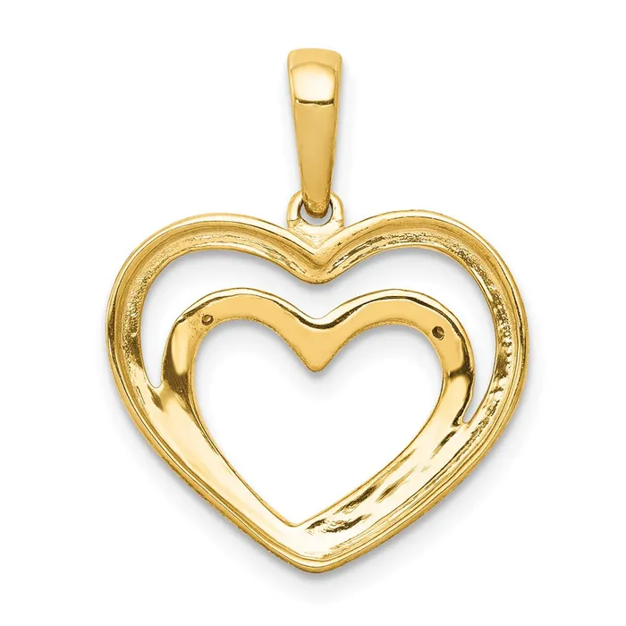 Solid 14k Yellow Gold 01ct Simulated CZ and Rhodium Double Heart Pendant Goldia Necklaces