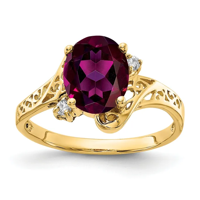Solid 14k Yellow Gold 9x7mm Oval Rhodolite Simulated Garnet AA CZ Ring Goldia Rings Solid 14k Yellow Gold 9x7mm Oval Rhodolite Simulated Garnet AA CZ Ring Goldia Rings