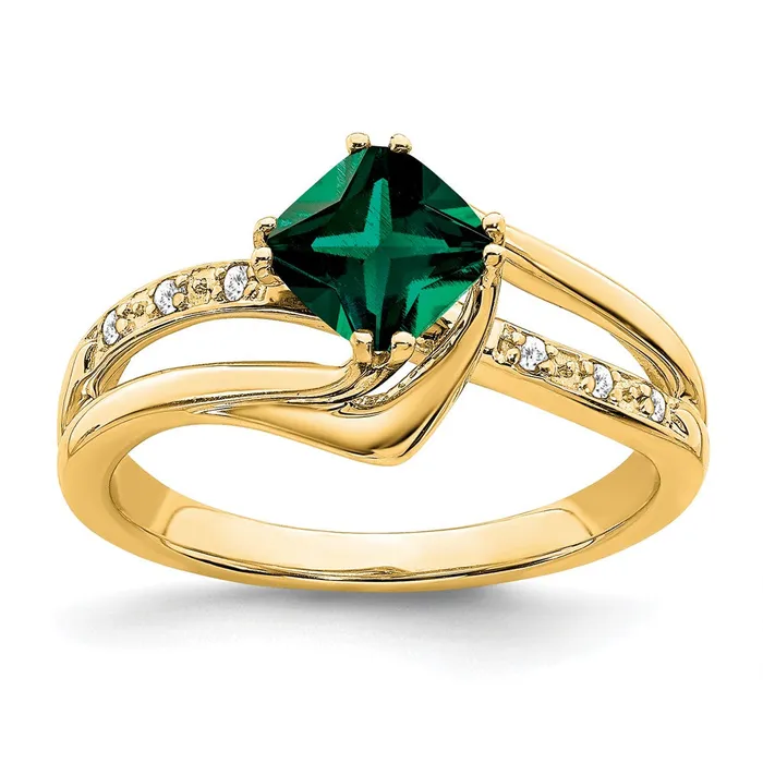 Solid 14k Yellow Gold Created Simulated Emerald and CZ Ring Goldia Rings Solid 14k Yellow Gold Created Simulated Emerald and CZ Ring Goldia Rings