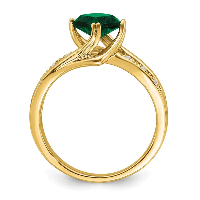 Solid 14k Yellow Gold Created Simulated Emerald and CZ Ring Goldia Rings