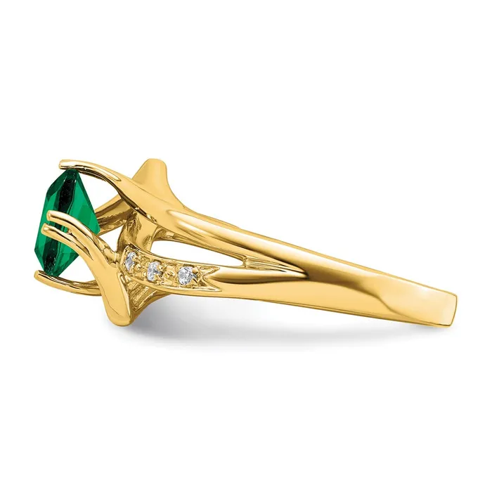 Solid 14k Yellow Gold Created Simulated Emerald and CZ Ring Goldia Rings