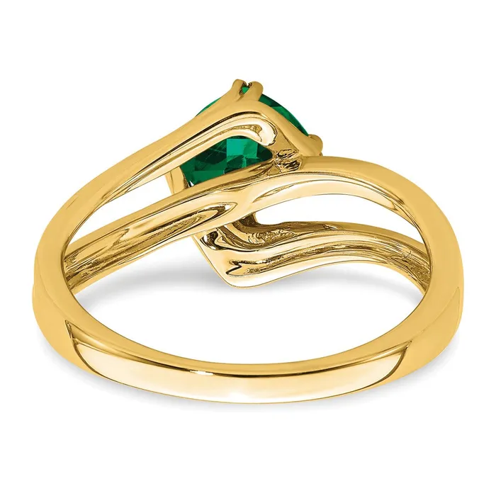 Solid 14k Yellow Gold Created Simulated Emerald and CZ Ring Goldia Rings
