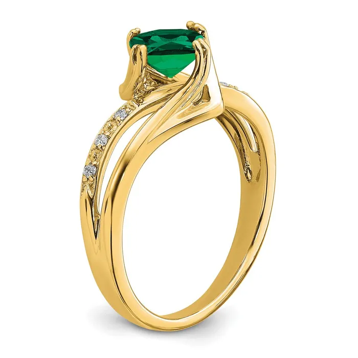 Solid 14k Yellow Gold Created Simulated Emerald and CZ Ring Goldia Rings